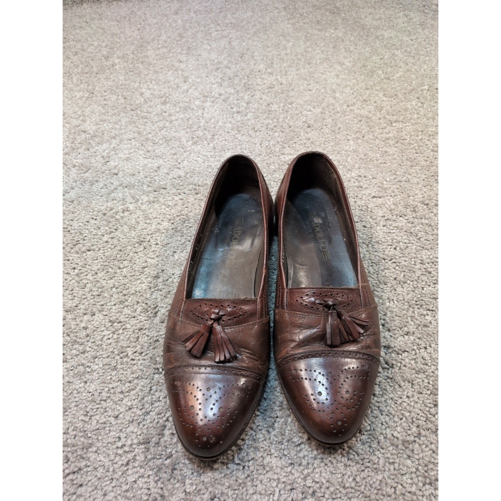 Adolfo Mens Brown Leather Tassel Loafers Wingtip Brogue Made in Italy 9.5 M
